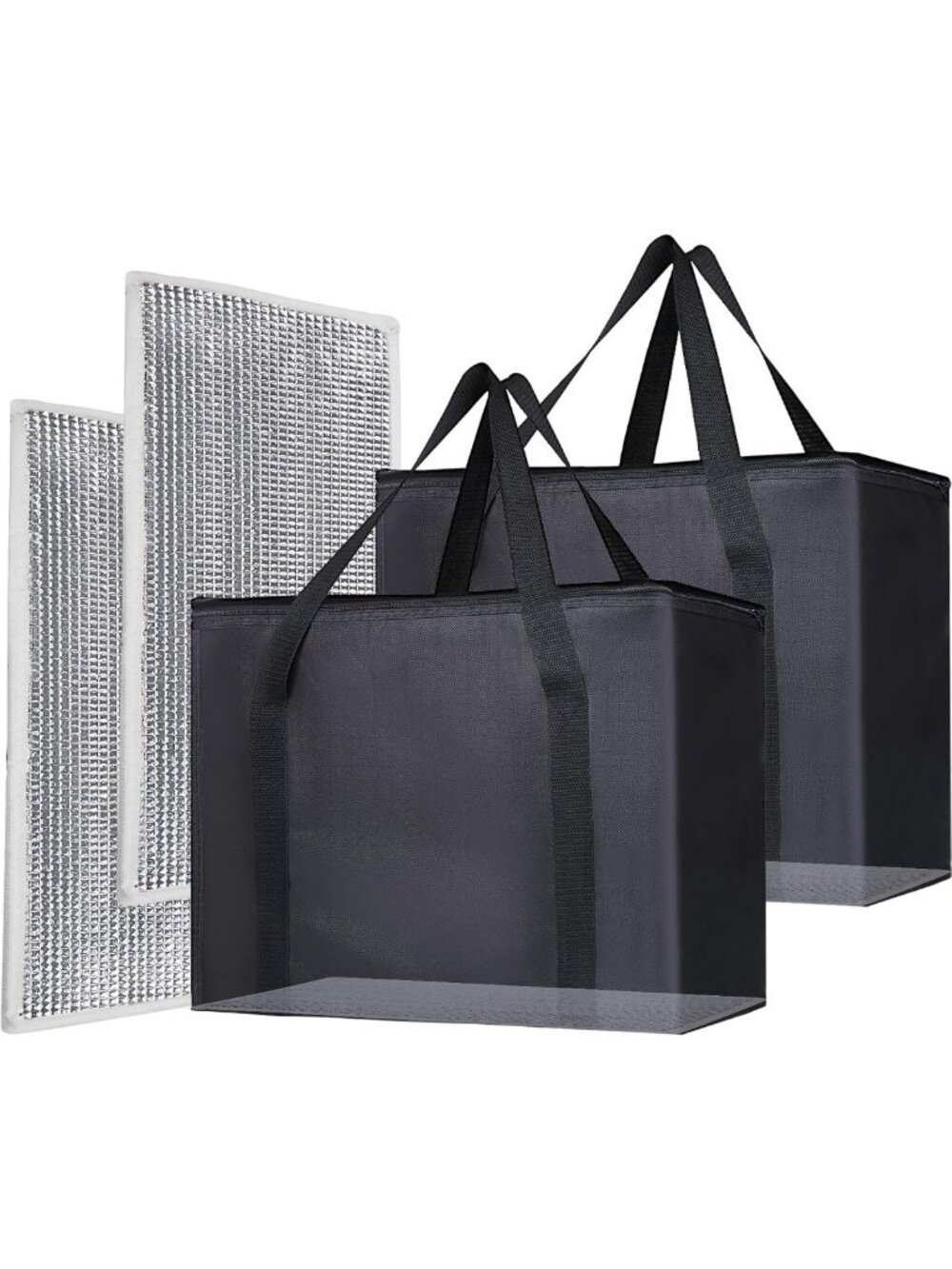 2PK Extra Large Insulated Grocery Bags with Reinforced Base, Black